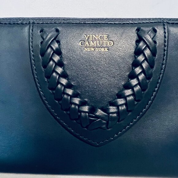Vince Camuto Navy Blue/Gold Women's Zip Up Around Wallet-Genuine Leather-Storage - Picture 2 of 15